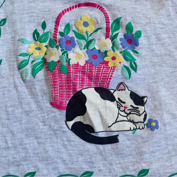 Vintage teeshirt kitty cat floral collared shirt kawaii kitsch made by Scoop - Picture 3 of 9